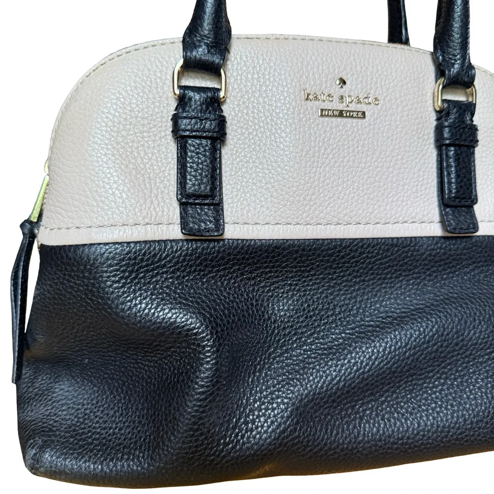 Kate Spade New York Black & Cream Leather Pebble Double Handle Purse Handbag